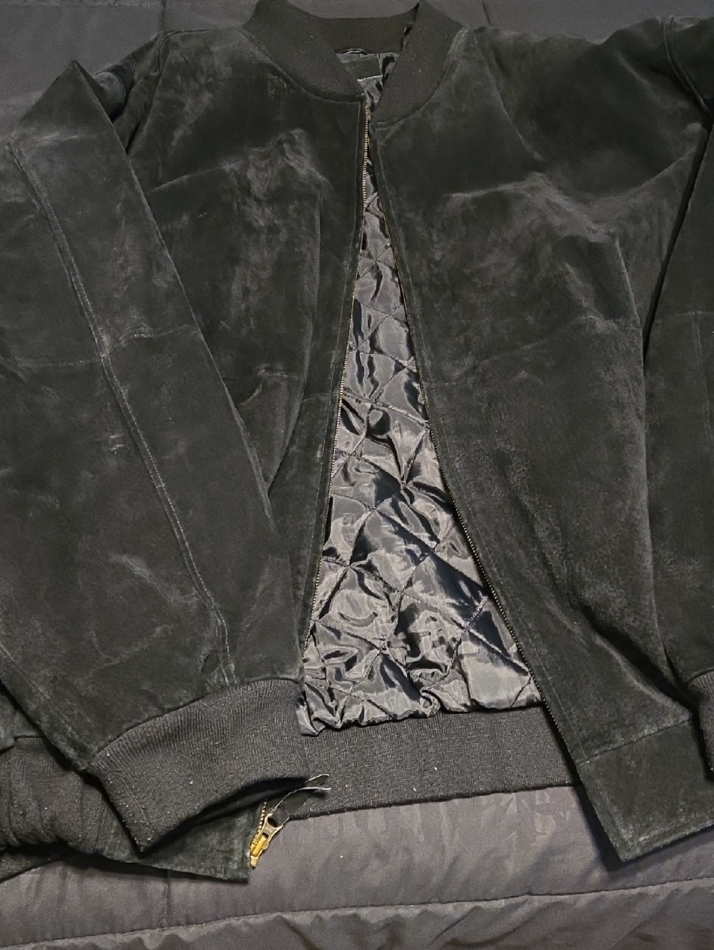 Men's Black Suede Bomber Jacket - Classic Style